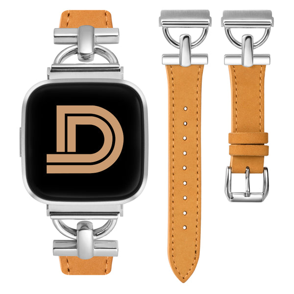 Wearlizer Leather Band Compatible with Fitbit Versa 2 Bands for Women, Dressy Slim Leather Strap Wristband with D-Shape Metal Buckle for Fitbit Versa/Versa 2/Versa Lite/Versa SE Smart Watch