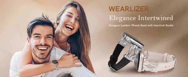 Wearlizer Leather Band Compatible with Apple Watch Bands for Women 40/38/41/44/42/45/46/49mm Fancy Dressy Slim Bracelet with Design Interlock Buckle for iWatch Series 10 9 8 Ultra SE 7 6 5 SE 4 3 2 1