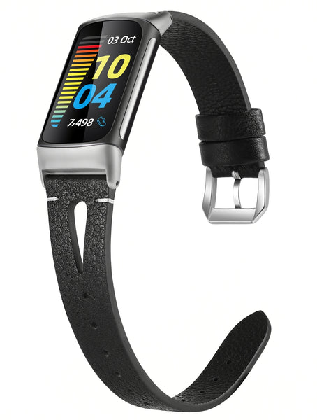 Wearlizer Compatible with Fitbit Charge 5 Bands for Women Men, Slim Leather Band Thin Watch Replacement Strap Wristband Accessories for Charge 5, Starlight