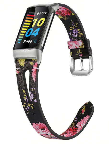 Wearlizer Compatible with Fitbit Charge 5 Bands for Women Men, Slim Leather Band Thin Watch Replacement Strap Wristband Accessories for Charge 5, Starlight