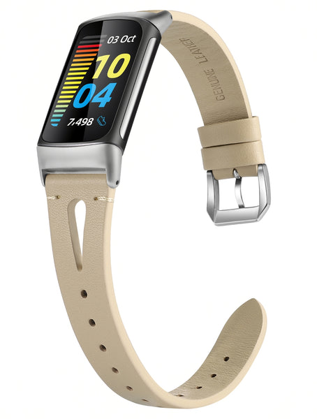 Wearlizer Compatible with Fitbit Charge 5 Bands for Women Men, Slim Leather Band Thin Watch Replacement Strap Wristband Accessories for Charge 5, Starlight