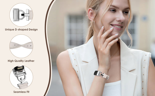 Wearlizer Leather Band Compatible with Fitbit Charge 5 Bands for Women, Dressy Slim Leather Strap Replacement Wristband with D-Shape Metal Buckle for Fitbit Charge 5 Band