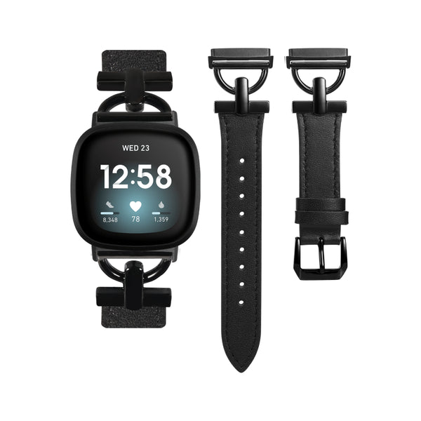 Wearlizer Leather Band Compatible with Fitbit Sense 2 Bands/Versa 4 Bands for Women, Dressy Leather Strap with D-Shape Metal Buckle for Versa 4 Sense 2 Smartwatch