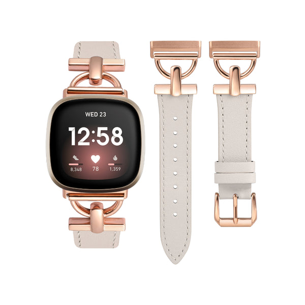 Wearlizer Leather Band Compatible with Fitbit Sense 2 Bands/Versa 4 Bands for Women, Dressy Leather Strap with D-Shape Metal Buckle for Versa 4 Sense 2 Smartwatch