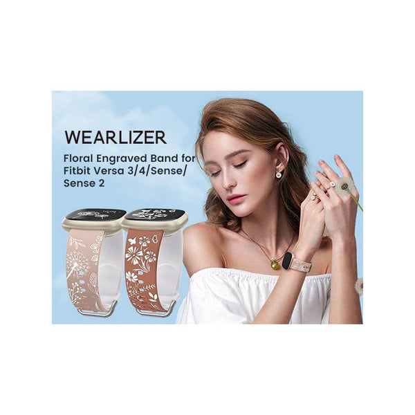 Wearlizer 2 Packs Floral Engraved Band Compatible with Fitbit Versa 4 Bands/Versa 3 Bands/Sense 2/Sense Bands Women, Cute Two-Tone Flower Soft Silicone Sport Strap for Versa 3 4 Sense 2 Watch Band