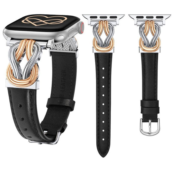 Wearlizer Leather Band Compatible with Apple Watch Bands for Women 40/38/41/44/42/45/46/49mm Fancy Dressy Slim Bracelet with Design Interlock Buckle for iWatch Series 10 9 8 Ultra SE 7 6 5 SE 4 3 2 1