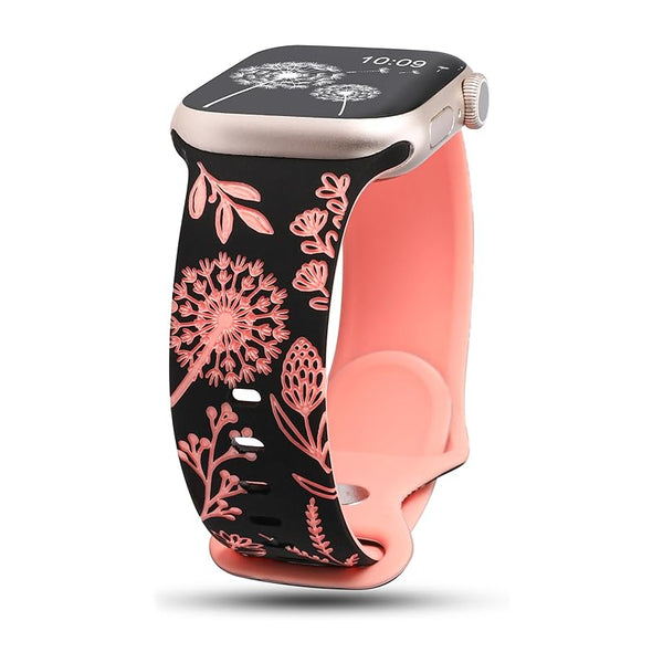 Wearlizer Floral Engraved Band Compatible with Apple Watch Bands 41mm 40mm 38mm 49mm 45mm 44mm 42mm Women, Two-Tone Flower Soft Silicone Cute Sport Strap for iWatch Series 9 8 7 6 5 4 3 2 1 SE Ultra 2