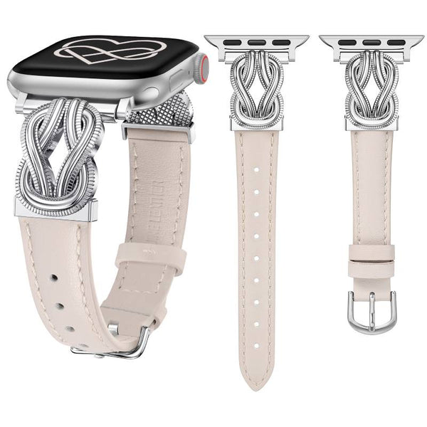 Wearlizer Leather Band Compatible with Apple Watch Bands for Women 40/38/41/44/42/45/46/49mm Fancy Dressy Slim Bracelet with Design Interlock Buckle for iWatch Series 10 9 8 Ultra SE 7 6 5 SE 4 3 2 1