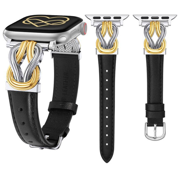 Wearlizer Leather Band Compatible with Apple Watch Bands for Women 40/38/41/44/42/45/46/49mm Fancy Dressy Slim Bracelet with Design Interlock Buckle for iWatch Series 10 9 8 Ultra SE 7 6 5 SE 4 3 2 1