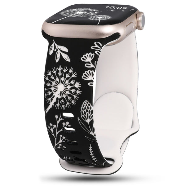 Wearlizer Floral Engraved Band Compatible with Apple Watch Bands 41mm 40mm 38mm 49mm 45mm 44mm 42mm Women, Two-Tone Flower Soft Silicone Cute Sport Strap for iWatch Series 9 8 7 6 5 4 3 2 1 SE Ultra 2