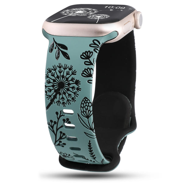 Wearlizer Floral Engraved Band Compatible with Apple Watch Bands 41mm 40mm 38mm 49mm 45mm 44mm 42mm Women, Two-Tone Flower Soft Silicone Cute Sport Strap for iWatch Series 9 8 7 6 5 4 3 2 1 SE Ultra 2