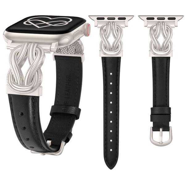 Wearlizer Leather Band Compatible with Apple Watch Bands for Women 40/38/41/44/42/45/46/49mm Fancy Dressy Slim Bracelet with Design Interlock Buckle for iWatch Series 10 9 8 Ultra SE 7 6 5 SE 4 3 2 1