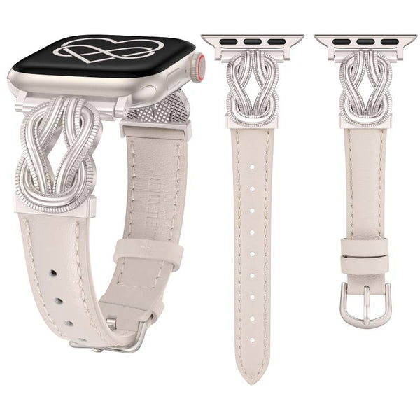 Wearlizer Leather Band Compatible with Apple Watch Bands for Women 40/38/41/44/42/45/46/49mm Fancy Dressy Slim Bracelet with Design Interlock Buckle for iWatch Series 10 9 8 Ultra SE 7 6 5 SE 4 3 2 1