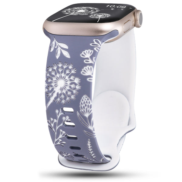 Wearlizer Floral Engraved Band Compatible with Apple Watch Bands 41mm 40mm 38mm 49mm 45mm 44mm 42mm Women, Two-Tone Flower Soft Silicone Cute Sport Strap for iWatch Series 9 8 7 6 5 4 3 2 1 SE Ultra 2