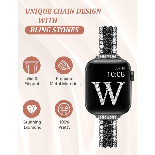 Wearlizer Compatible with Apple Watch Band 38mm 40mm 41mm 42mm 44mm 45mm 49mm Women Girls, Slim Dressy Glitter Bling Diamonds Jewelry Metal Bracelet for iWatch 9/8/7/6/5/4/3/2/1/SE/Ultra/Ultra 2