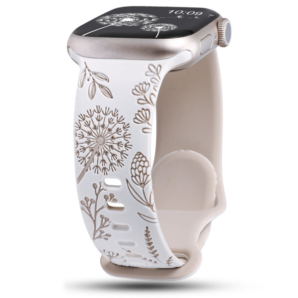 Wearlizer Floral Engraved Band Compatible with Apple Watch Bands 41mm 40mm 38mm 49mm 45mm 44mm 42mm Women, Two-Tone Flower Soft Silicone Cute Sport Strap for iWatch Series 9 8 7 6 5 4 3 2 1 SE Ultra 2