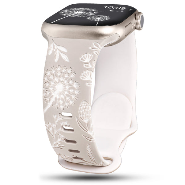 Wearlizer Floral Engraved Band Compatible with Apple Watch Bands 41mm 40mm 38mm 49mm 45mm 44mm 42mm Women, Two-Tone Flower Soft Silicone Cute Sport Strap for iWatch Series 9 8 7 6 5 4 3 2 1 SE Ultra 2