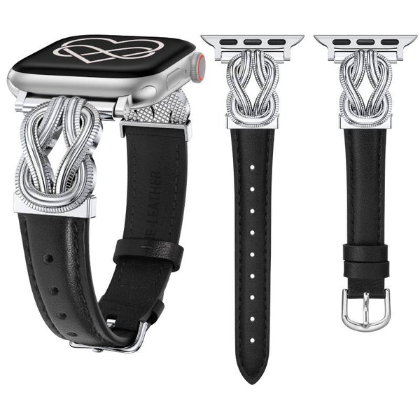 Wearlizer Leather Band Compatible with Apple Watch Bands for Women 40/38/41/44/42/45/46/49mm Fancy Dressy Slim Bracelet with Design Interlock Buckle for iWatch Series 10 9 8 Ultra SE 7 6 5 SE 4 3 2 1