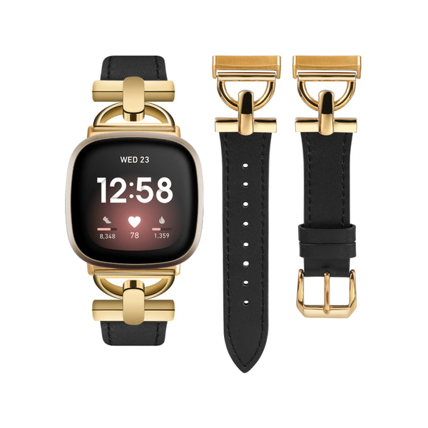 Wearlizer Leather Band Compatible with Fitbit Sense 2 Bands/Versa 4 Bands for Women, Dressy Leather Strap with D-Shape Metal Buckle for Versa 4 Sense 2 Smartwatch