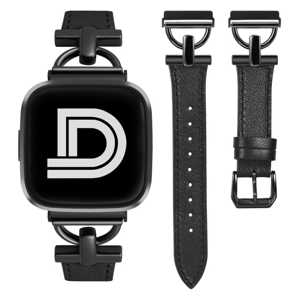 Wearlizer Leather Band Compatible with Fitbit Versa 2 Bands for Women, Dressy Slim Leather Strap Wristband with D-Shape Metal Buckle for Fitbit Versa/Versa 2/Versa Lite/Versa SE Smart Watch