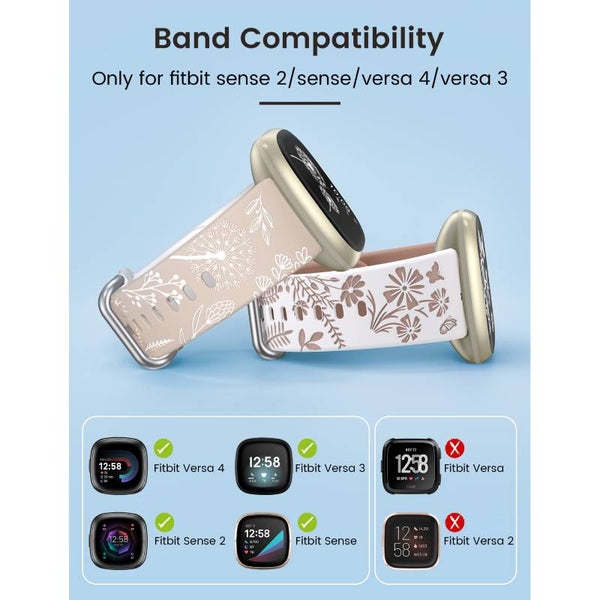 Wearlizer 2 Packs Floral Engraved Band Compatible with Fitbit Versa 4 Bands/Versa 3 Bands/Sense 2/Sense Bands Women, Cute Two-Tone Flower Soft Silicone Sport Strap for Versa 3 4 Sense 2 Watch Band