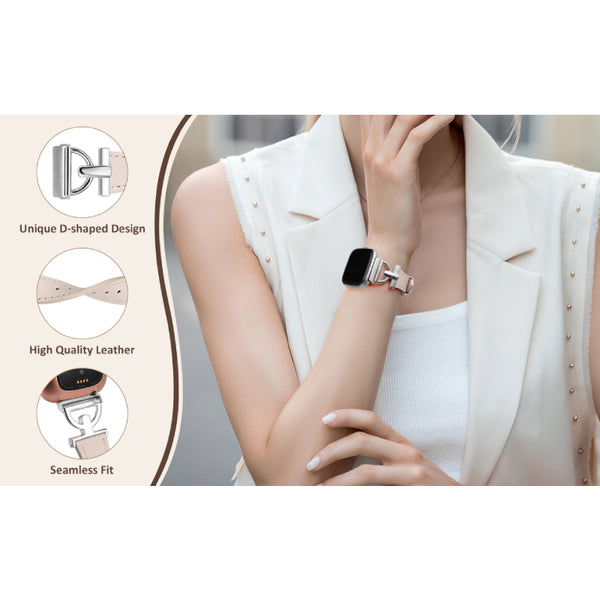 Wearlizer Leather Band Compatible with Fitbit Versa 2 Bands for Women, Dressy Slim Leather Strap Wristband with D-Shape Metal Buckle for Fitbit Versa/Versa 2/Versa Lite/Versa SE Smart Watch