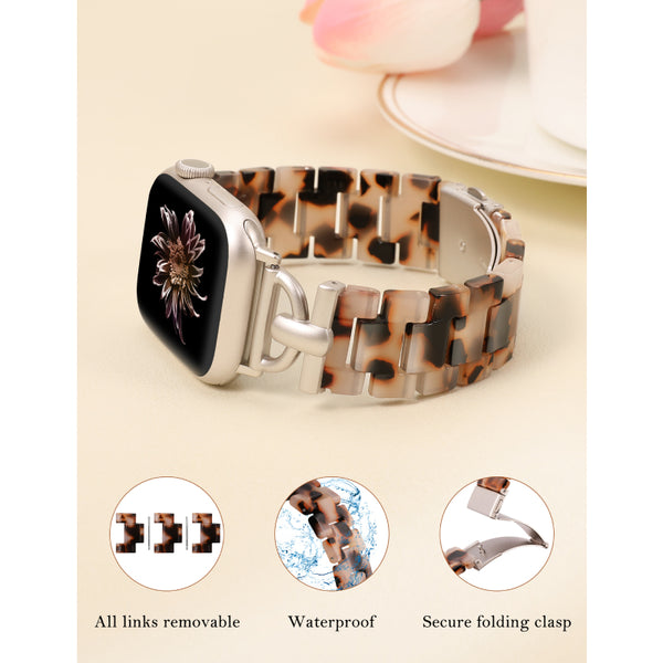Wearlizer Resin Bands Compatible with Apple Watch Band 41mm 40mm 38mm 49mm 45mm 44mm 42mm Women, Dressy Light Waterproof D-Shape Bracelet Strap for iWatch Bands Ultra SE Series 9 8 7 6 5 4 3 2 1