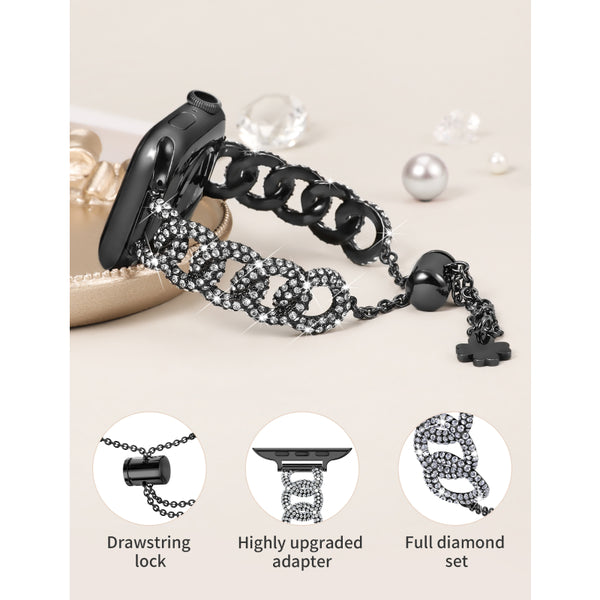 Wearlizer Compatible with Apple Watch Band 41mm 40mm 38mm 49mm 45mm 44mm 42mm Women, Bling Dressy Glitter Diamond Chain Bracelet Jewelry Metal Strap for iWatch Bands Ultra SE Series 9 8 7 6 5 4 3 2 1