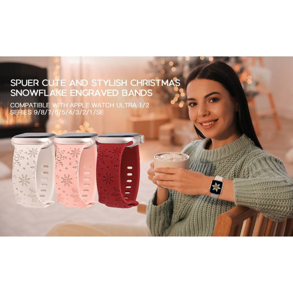 Wearlizer Christmas Snowflakes Engraved Band Compatible with Apple Watch Band 41/38/40/42/45/44/46/49mm Cute Strap Soft Silicone Sport Replacement Band for iWatch Ultra Series 10/9/8/7/6/5/4/3/2/1/SE