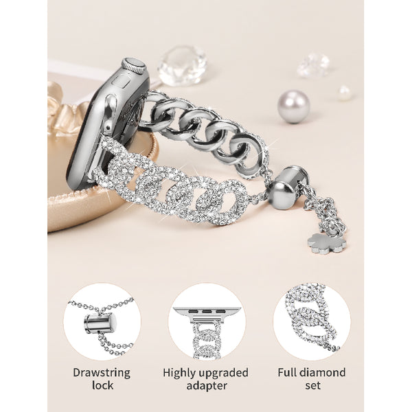 Wearlizer Compatible with Apple Watch Band 41mm 40mm 38mm 49mm 45mm 44mm 42mm Women, Bling Dressy Glitter Diamond Chain Bracelet Jewelry Metal Strap for iWatch Bands Ultra SE Series 9 8 7 6 5 4 3 2 1