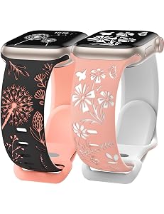 Wearlizer 2 Packs Floral Engraved Compatible with Apple Watch Bands 38/40/41/42/44/45/46/49mm Women, Cute Two-Tone Soft Silicone Strap for iWatch Series 11 10 9 8 7 6 5 4 3 SE/Ultra 3 2 1