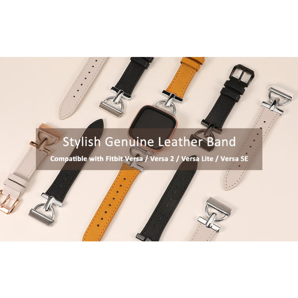 Wearlizer Leather Band Compatible with Fitbit Versa 2 Bands for Women, Dressy Slim Leather Strap Wristband with D-Shape Metal Buckle for Fitbit Versa/Versa 2/Versa Lite/Versa SE Smart Watch