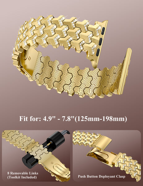 Wearlizer Luxury Bling Diamond Band Compatible with Apple Watch 42/41/40/38/46/45/44/49mm，Y-Shaped Metal Link with Crystals Women Replacement for iWatch Series 11 10 9 8 7 6 5 4 3 2 1 SE/Ultra(1/2/3)