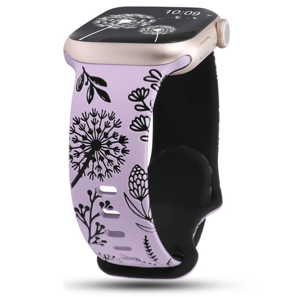 Wearlizer Floral Engraved Band Compatible with Apple Watch Bands 41mm 40mm 38mm 49mm 45mm 44mm 42mm Women, Two-Tone Flower Soft Silicone Cute Sport Strap for iWatch Series 9 8 7 6 5 4 3 2 1 SE Ultra 2