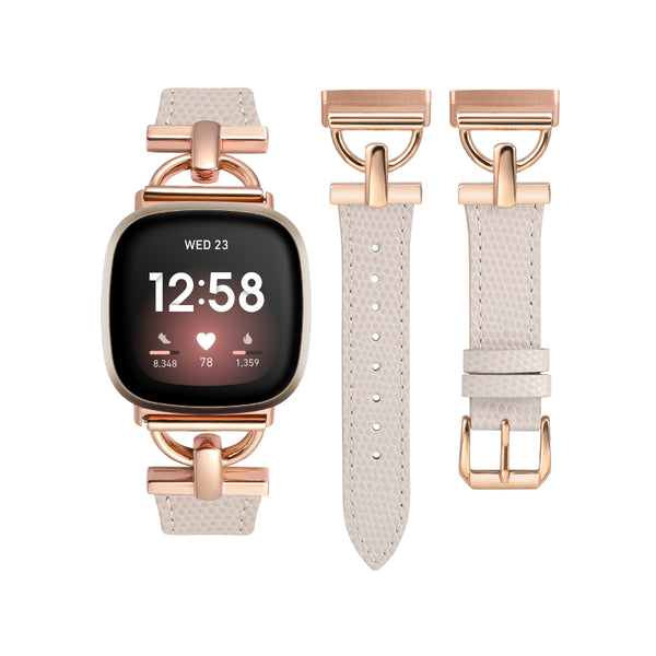 Wearlizer Leather Band Compatible with Fitbit Sense 2 Bands/Versa 4 Bands for Women, Dressy Leather Strap with D-Shape Metal Buckle for Versa 4 Sense 2 Smartwatch