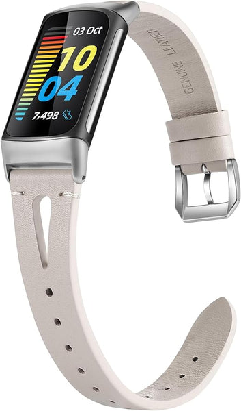 Wearlizer Compatible with Fitbit Charge 5 Bands for Women Men, Slim Leather Band Thin Watch Replacement Strap Wristband Accessories for Charge 5, Starlight