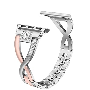 Wearlizer RoseGold Silver Compatible with Apple Watch Band 38/40/41/42mm Women Rhinestone 2-Tone Stainless Bling X-Link Wristband Sleek Bracelet for iWatch Series 11 10 9 8 7 6 5 4 3 SE/Ultra 3 2