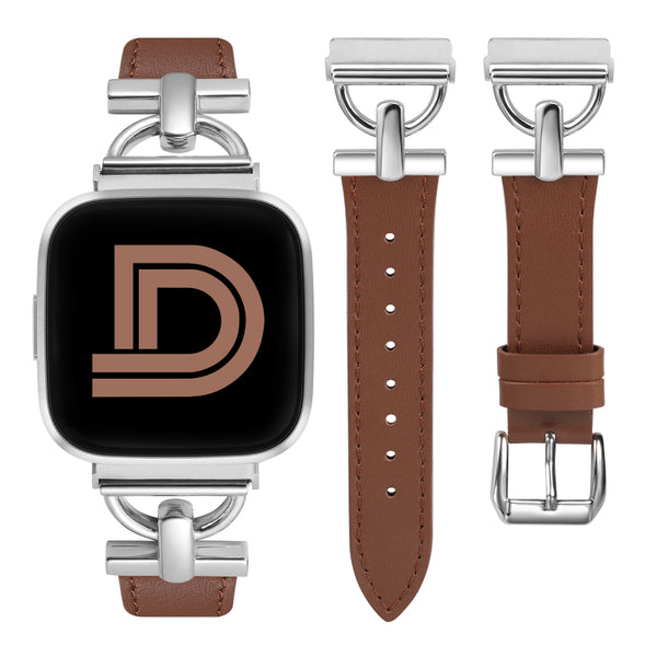 Wearlizer Leather Band Compatible with Fitbit Versa 2 Bands for Women, Dressy Slim Leather Strap Wristband with D-Shape Metal Buckle for Fitbit Versa/Versa 2/Versa Lite/Versa SE Smart Watch