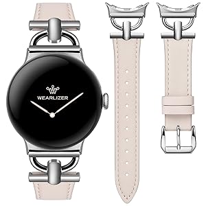 Wearlizer Leather Bands Compatible with Google Pixel Watch 4/3 41mm/Pixel Watch 2/1 Band Women, Dressy Designer Slim Leather Strap with D-Shape Metal Buckle for Pixel Smartwatch Accessories