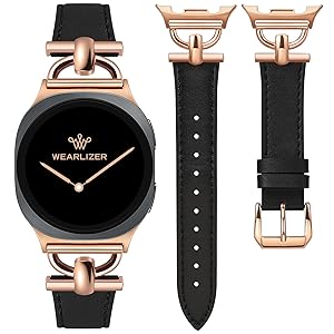 Wearlizer Leather Bands Compatible with Samsung Galaxy Watch 8 Band 40mm 44mm/Watch 8 Classic 46mm, Dressy Designer Slim Leather Strap Wristband Accessories with D-Shape Metal Buckle for Women