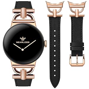 Wearlizer Leather Bands Compatible with Google Pixel Watch 4/3 41mm/Pixel Watch 2/1 Band Women, Dressy Designer Slim Leather Strap with D-Shape Metal Buckle for Pixel Smartwatch Accessories