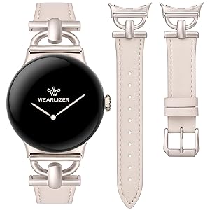 Wearlizer Leather Bands Compatible with Google Pixel Watch 4/3 41mm/Pixel Watch 2/1 Band Women, Dressy Designer Slim Leather Strap with D-Shape Metal Buckle for Pixel Smartwatch Accessories
