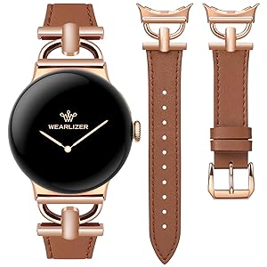 Wearlizer Leather Bands Compatible with Google Pixel Watch 4/3 41mm/Pixel Watch 2/1 Band Women, Dressy Designer Slim Leather Strap with D-Shape Metal Buckle for Pixel Smartwatch Accessories