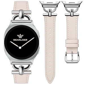 Wearlizer Leather Bands Compatible with Samsung Galaxy Watch 8 Band 40mm 44mm/Watch 8 Classic 46mm, Dressy Designer Slim Leather Strap Wristband Accessories with D-Shape Metal Buckle for Women