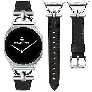 Wearlizer Leather Bands Compatible with Samsung Galaxy Watch 8 Band 40mm 44mm/Watch 8 Classic 46mm, Dressy Designer Slim Leather Strap Wristband Accessories with D-Shape Metal Buckle for Women
