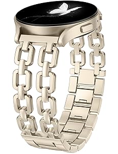 Wearlizer Metal Band Compatible with Samsung Galaxy Watch 7 6 5 4 FE Active 2 40mm 44mm/Watch 6 4 Classic 43mm 47mm 42mm 46mm/Watch 5 Pro 45mm Bands, 20mm Dressy Stainless Steel Chain Strap Women
