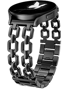 Wearlizer Metal Band Compatible with Samsung Galaxy Watch 7 6 5 4 FE Active 2 40mm 44mm/Watch 6 4 Classic 43mm 47mm 42mm 46mm/Watch 5 Pro 45mm Bands, 20mm Dressy Stainless Steel Chain Strap Women