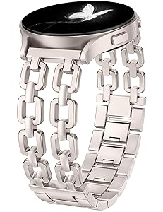 Wearlizer Metal Band Compatible with Samsung Galaxy Watch 7 6 5 4 FE Active 2 40mm 44mm/Watch 6 4 Classic 43mm 47mm 42mm 46mm/Watch 5 Pro 45mm Bands, 20mm Dressy Stainless Steel Chain Strap Women