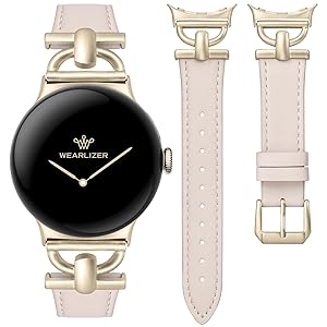 Wearlizer Leather Bands Compatible with Google Pixel Watch 4/3 41mm/Pixel Watch 2/1 Band Women, Dressy Designer Slim Leather Strap with D-Shape Metal Buckle for Pixel Smartwatch Accessories