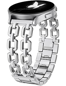 Wearlizer Metal Band Compatible with Samsung Galaxy Watch 7 6 5 4 FE Active 2 40mm 44mm/Watch 6 4 Classic 43mm 47mm 42mm 46mm/Watch 5 Pro 45mm Bands, 20mm Dressy Stainless Steel Chain Strap Women